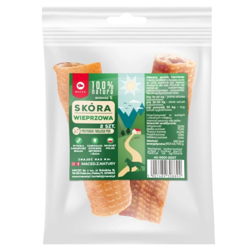 Maced 100% Natura Skóra Wieprzowa S naturalny gryzak przysmak dla psa 2szt