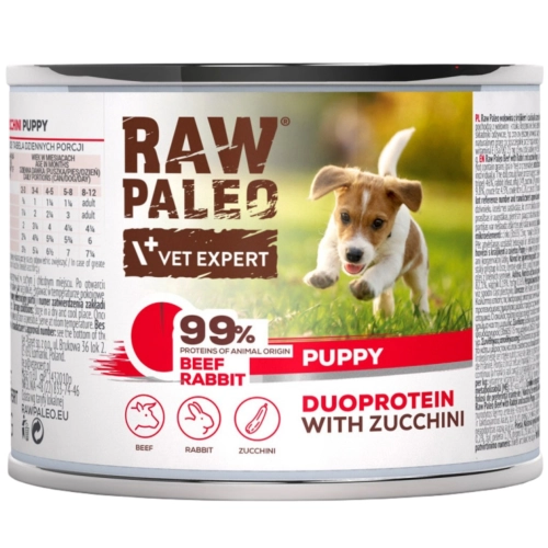 Raw Paleo Puppy Duoprotein mokra karma dla szczeniąt wołowina królik 200g