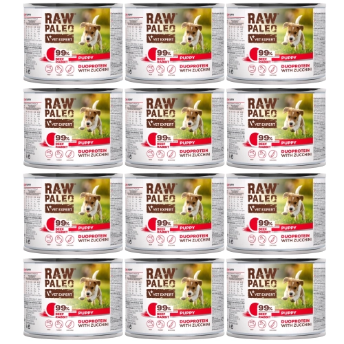 Vet Expert Raw Paleo Puppy Duoprotein mokra karma dla szczeniąt wołowina królik 12x 200g