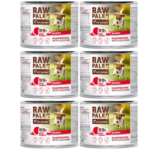 Vet Expert Raw Paleo Puppy Duoprotein mokra karma dla szczeniąt wołowina królik 6x 200g
