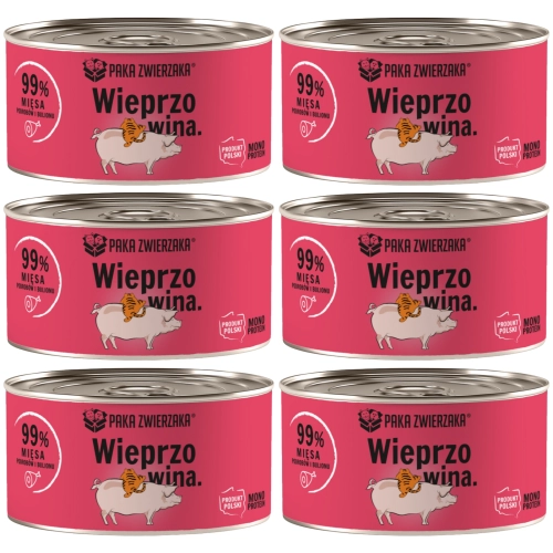 Paka Zwierzaka Wieprzowina monobiałkowa karma dla kota i kociąt 6x 200g