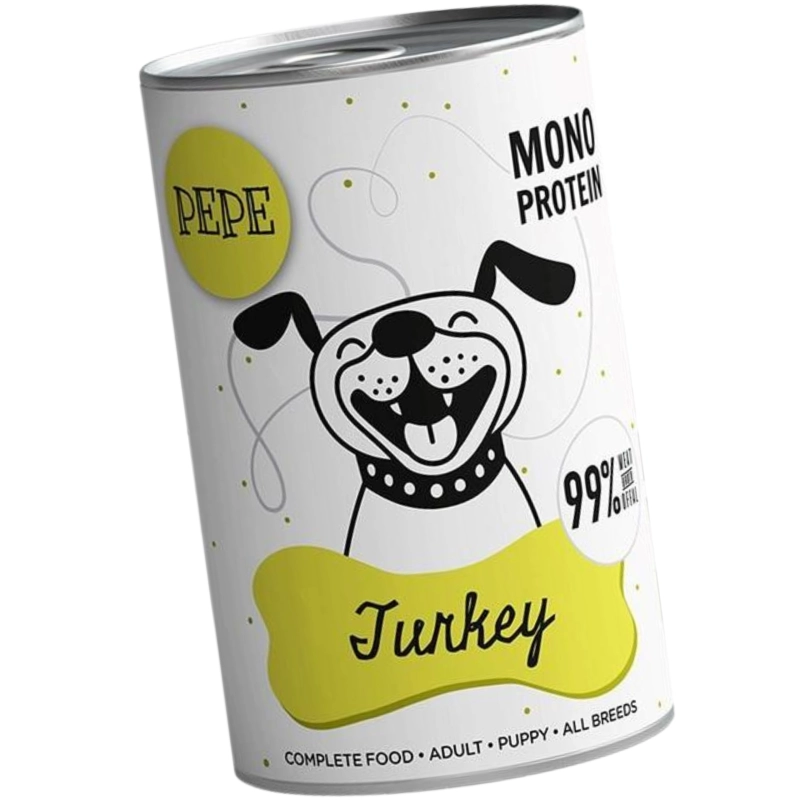 Paka Zwierzaka PEPE Turkey Indyk monobiałkowa karma dla szczeniąt i dorosłych psów 12x 400g