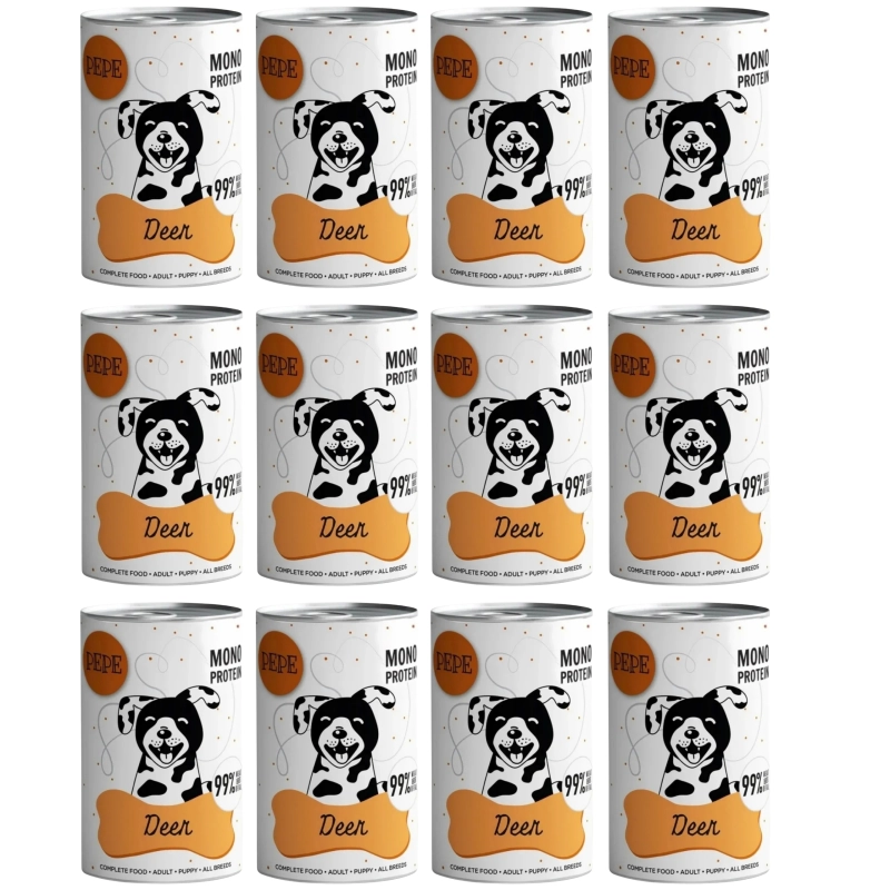 Paka Zwierzaka PEPE Deer Jeleń monobiałkowa mokra karma dla szczeniąt i dorosłego psa 12x 400g