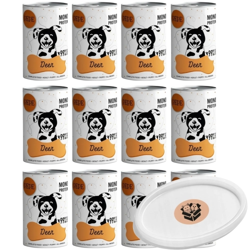 Paka Zwierzaka PEPE Deer Jeleń monobiałkowa mokra karma dla szczeniąt i dorosłego psa 12x 400g + wieczko gratis