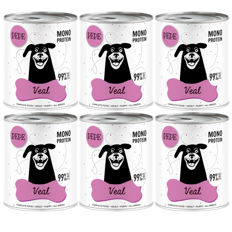 Paka Zwierzaka PEPE Monoprotein Veal Karma mokra dla psa CIELĘCINA 6 x 800g + wieczko gratis