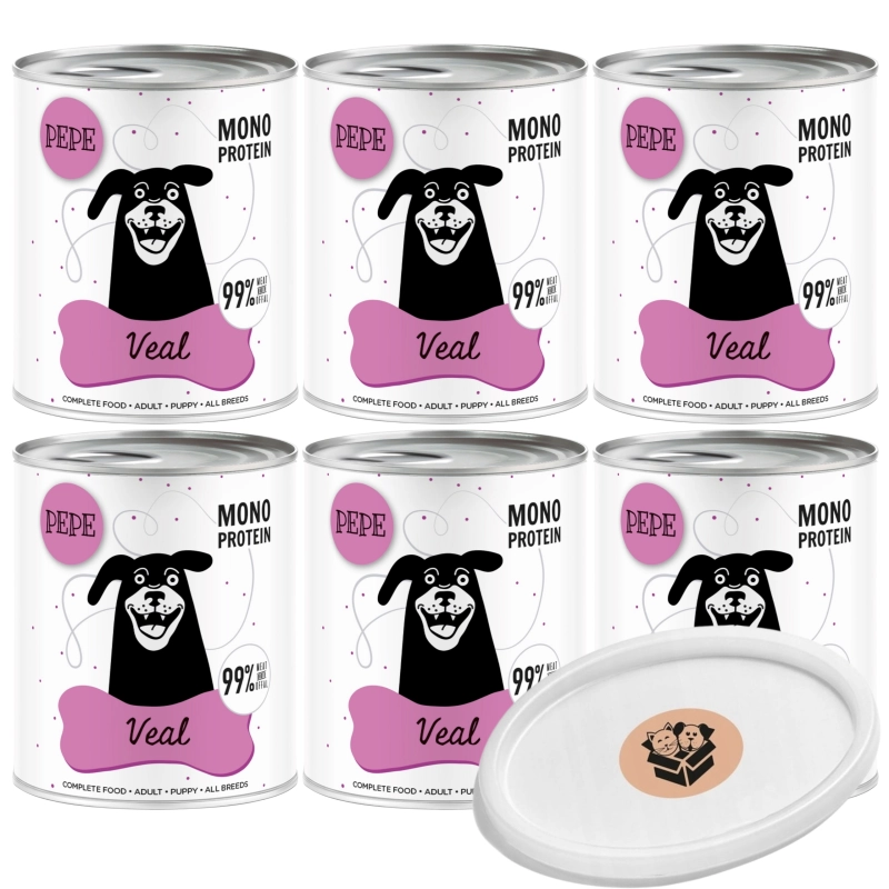 Paka Zwierzaka PEPE Monoprotein Veal Karma mokra dla psa CIELĘCINA 6 x 800g + wieczko gratis