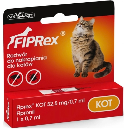 Fiprex krople spot-on dla kota na pchły kleszcze i wszy 1 pipeta 0,7ml