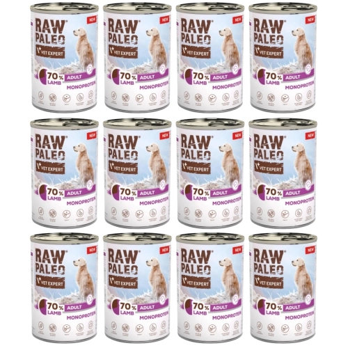 Vet Expert Raw Paleo Adult monobiałkowa karma dla dorosłego psa jagnięcina 12x 400g