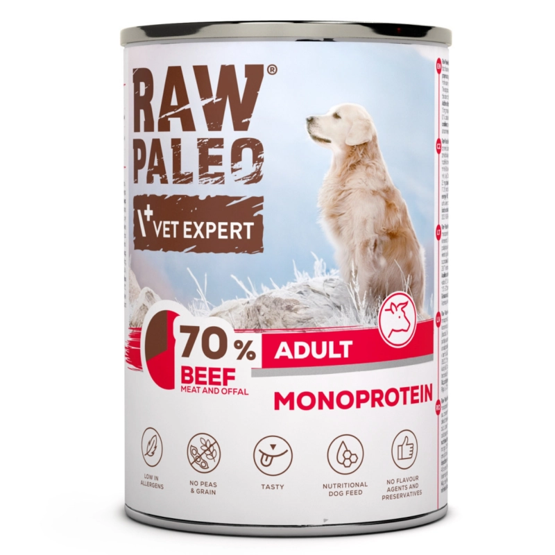 Vet Expert Raw Paleo Adult monobiałkowa mokra karma dla dorosłego psa wołowina 400g