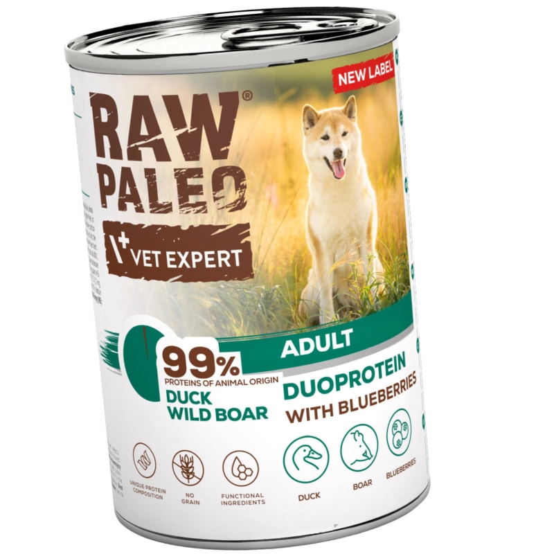 Raw Paleo duoproteinowa mokra karma dla dorosłego psa kaczka z dzikiem 400g