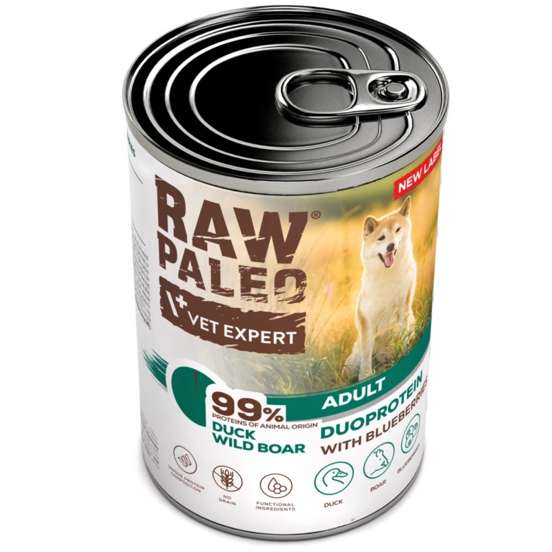 Raw Paleo duoproteinowa mokra karma dla dorosłego psa kaczka z dzikiem 6x 400g