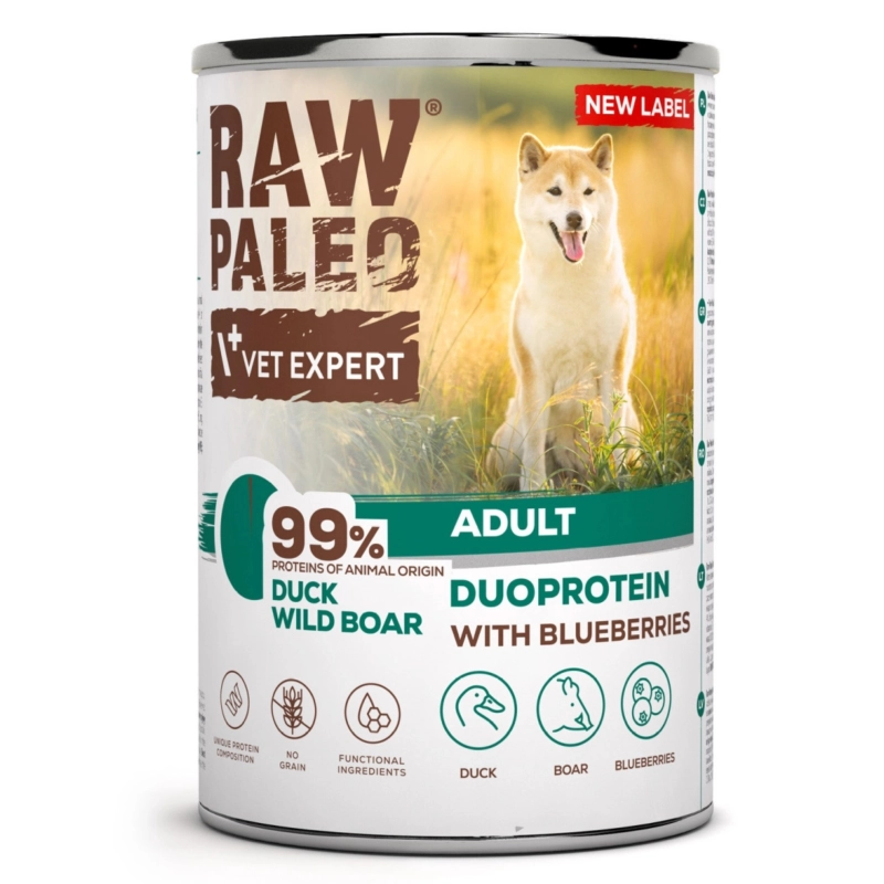 Raw Paleo duoproteinowa mokra karma dla dorosłego psa kaczka z dzikiem 6x 400g