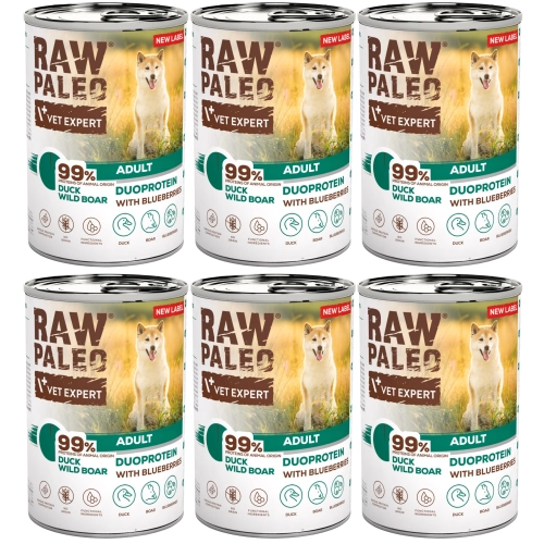 Vet Expert Raw Paleo duoproteinowa mokra karma dla dorosłego psa kaczka z dzikiem 6x 400g