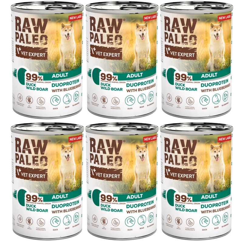 Raw Paleo duoproteinowa mokra karma dla dorosłego psa kaczka z dzikiem 6x 400g