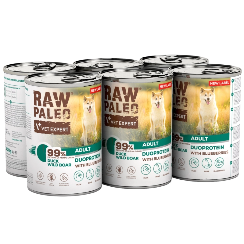 Raw Paleo duoproteinowa mokra karma dla dorosłego psa kaczka z dzikiem 6x 400g