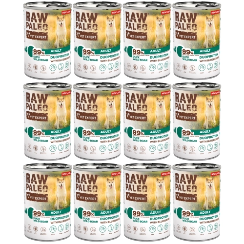 Vet Expert Raw Paleo duoproteinowa mokra karma dla dorosłego psa kaczka dzik 12x 400g