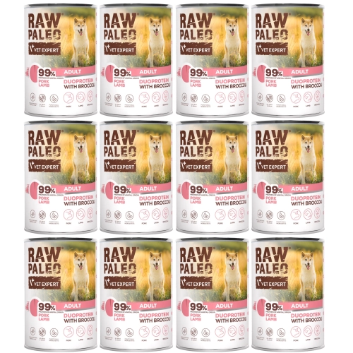 Vet Expert Raw Paleo duoproteinowa mokra karma dla psa wieprzowina jagnięcina 12x 400g