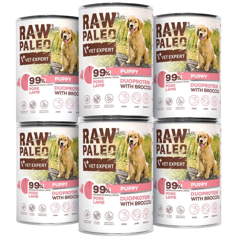 Vet Expert Raw Paleo Puppy duoproteinowa dla szczeniąt wieprzowina jagnięcina 6x 400g