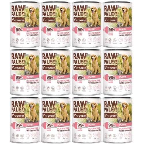 Vet Expert Raw Paleo Puppy duoproteinowa dla szczeniąt wieprzowina jagnięcina 12x 400g