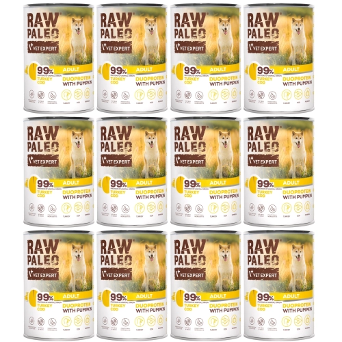 Vet Expert Raw Paleo duoproteinowa mokra karma dla dorosłego psa indyk dorsz dynia 12x 400g