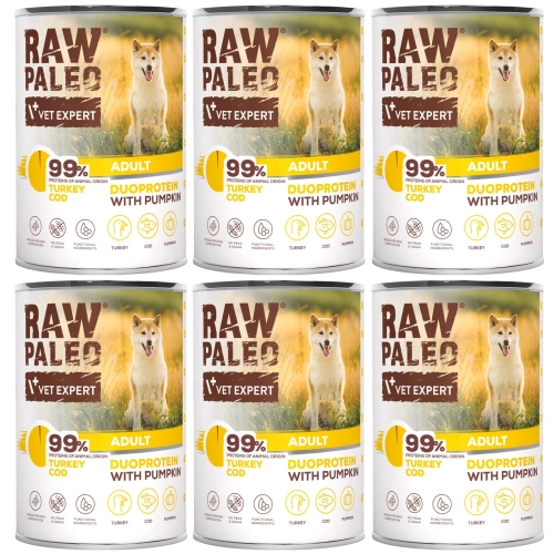 Vet Expert Raw Paleo duoproteinowa mokra karma dla dorosłego psa indyk dorsz dynia 6x 400g