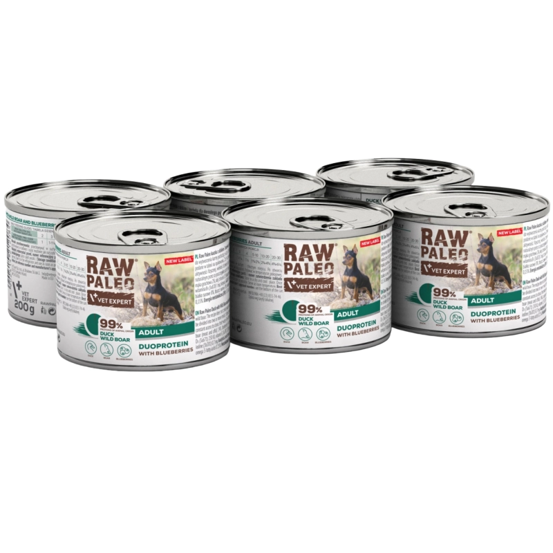 Vet Expert Raw Paleo duoproteinowa mokra karma dla psa kaczka z dzikiem i borówką 6x 200g