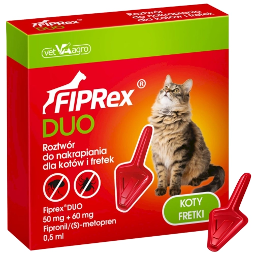 Fiprex Duo krople spot-on dla kota i fretki na pchły kleszcze wszoły 0,5ml