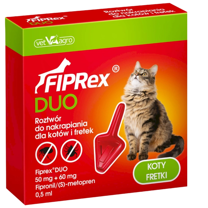 Fiprex Duo krople spot-on dla kota fretki na pchły kleszcze wszoły 3x 0,5ml