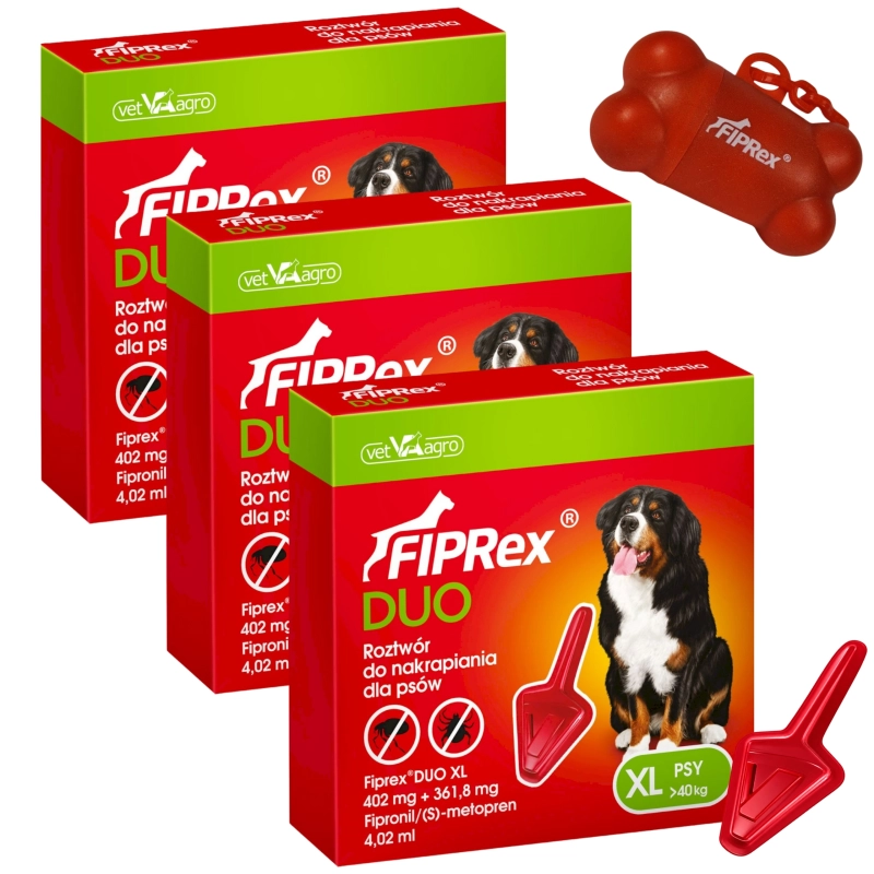 Fiprex Duo XL krople spot-on dla psa >40kg na pchły kleszcze 3x 4,02ml