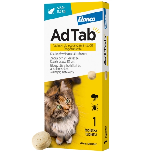 Elanco AdTab 48mg tabletka dla kota 2-8kg na pchły kleszcze 1szt