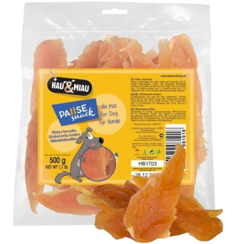 Hau Miau PauseSnack filety z kurczaka mięsny przysmak gryzak dla psa 500g