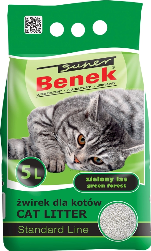 Super Benek Standard Zielony Las żwirek bentonitowy zbrylający dla kota 5L