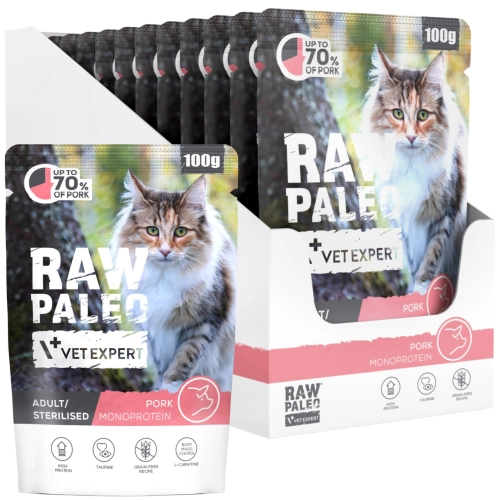 Vet Expert Raw Paleo monobiałkowa karma dla kota sterylizowanego wieprzowina 12x 100g