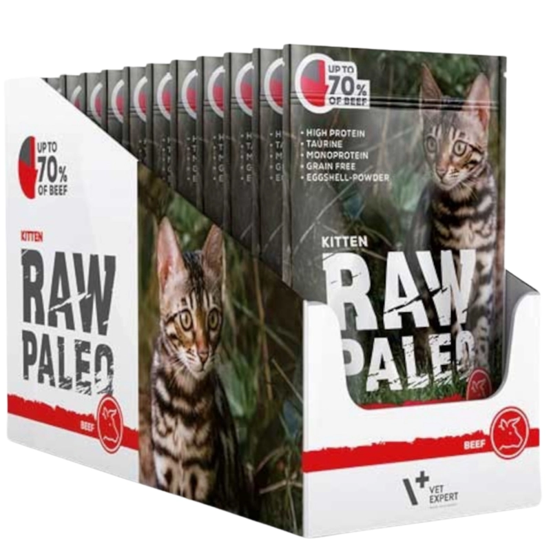 Vet Expert Raw Paleo Kitten Beef wołowina karma mokra dla kociąt jednobiałkowa 12x 100g