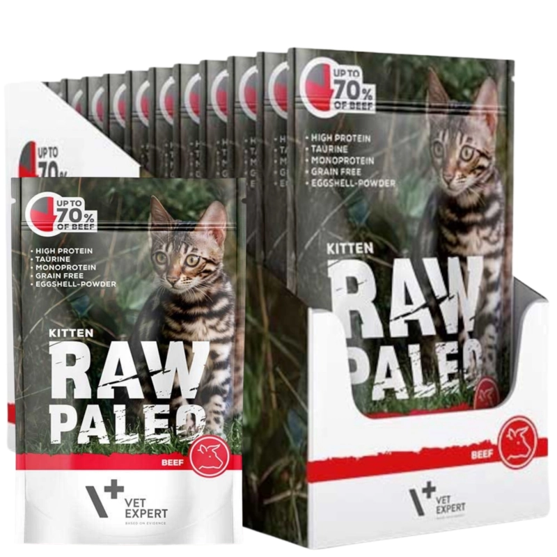 Vet Expert Raw Paleo Kitten Beef wołowina karma mokra dla kociąt jednobiałkowa 12x 100g