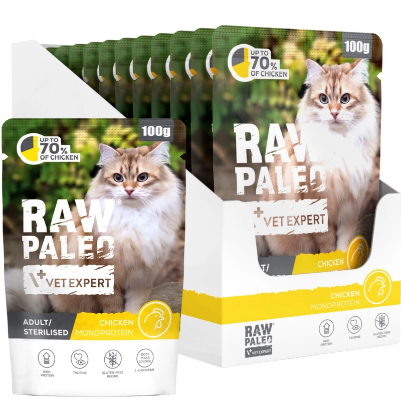 Vet Expert Raw Paleo kurczak monoproteinowa karma dla kota sterylizowanego 12x 100g