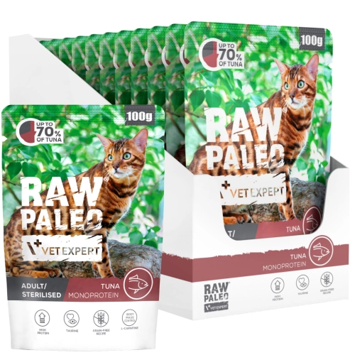 Vet Expert Raw Paleo tuńczyk monoproteinowa mokra karma dla kota sterylizowanego 12x 100g