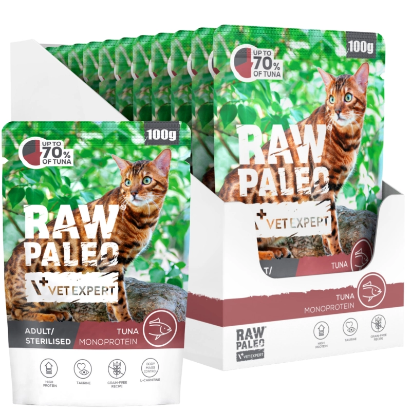 Vet Expert Raw Paleo tuńczyk monoproteinowa mokra karma dla kota sterylizowanego 12x 100g