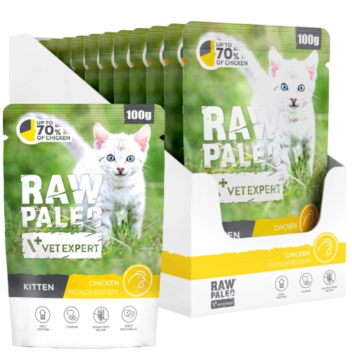 Vet Expert Raw Paleo Kitten kurczak monoproteinowa mokra karma dla kociąt 12x 100g