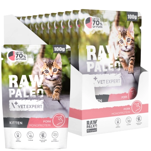 Vet Expert Raw Paleo Kitten Pork wieprzowina mono mokra karma dla kociąt saszetka 12x100g