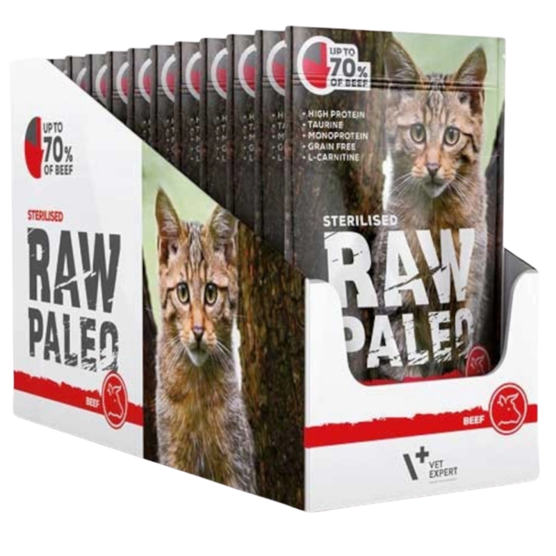 Vet Expert Raw Paleo wołowina monoproteinowa karma mokra dla kota sterylizowanego 12x 100g