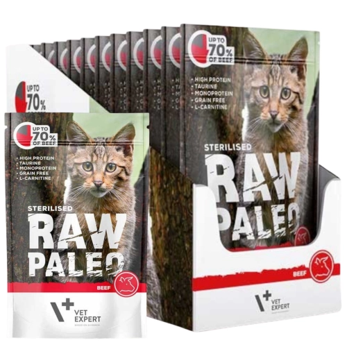 Vet Expert Raw Paleo wołowina monoproteinowa karma mokra dla kota sterylizowanego 12x 100g