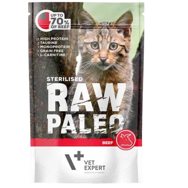 Vet Expert Raw Paleo wołowina monoproteinowa karma mokra dla kota sterylizowanego 100g