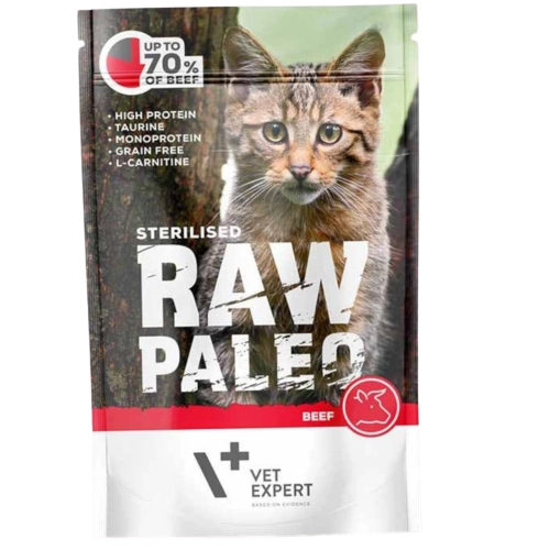 Vet Expert Raw Paleo wołowina monoproteinowa karma mokra dla kota sterylizowanego 100g