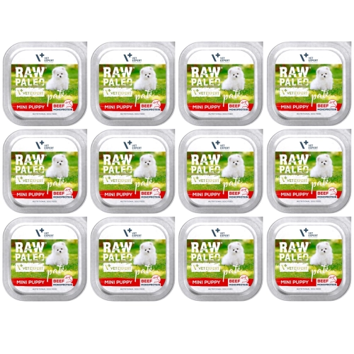 Vet Expert Raw Paleo Mini Puppy wołowina monobiałkowy pasztet dla szczeniąt 12x 150g