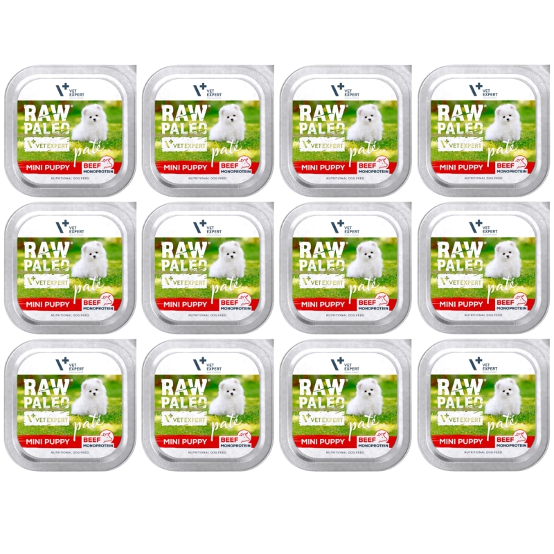 Vet Expert Raw Paleo Mini Puppy wołowina monobiałkowy pasztet dla szczeniąt 12x 150g
