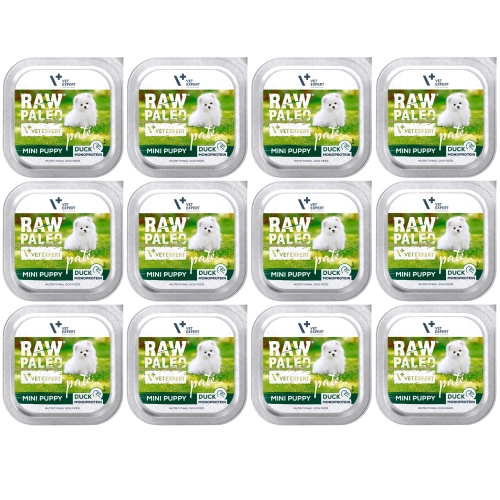 Vet Expert Raw Paleo Mini Puppy kaczka monobiałkowa mokra karma dla szczeniąt 12x 150g