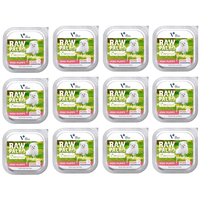 Vet Expert Raw Paleo Mini Puppy monobiałkowa karma dla szczeniąt wieprzowina 12x 150g
