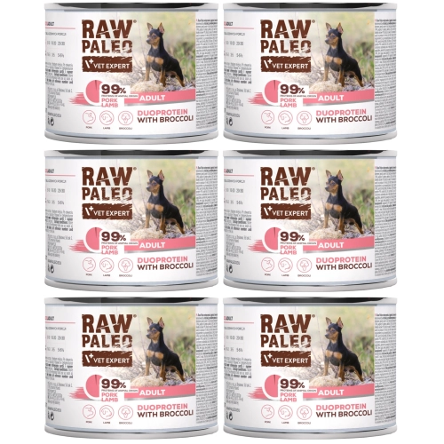 Vet Expert Raw Paleo Adult mokra karma dla dorosłego psa wieprzowina jagnięcina 6x 200g