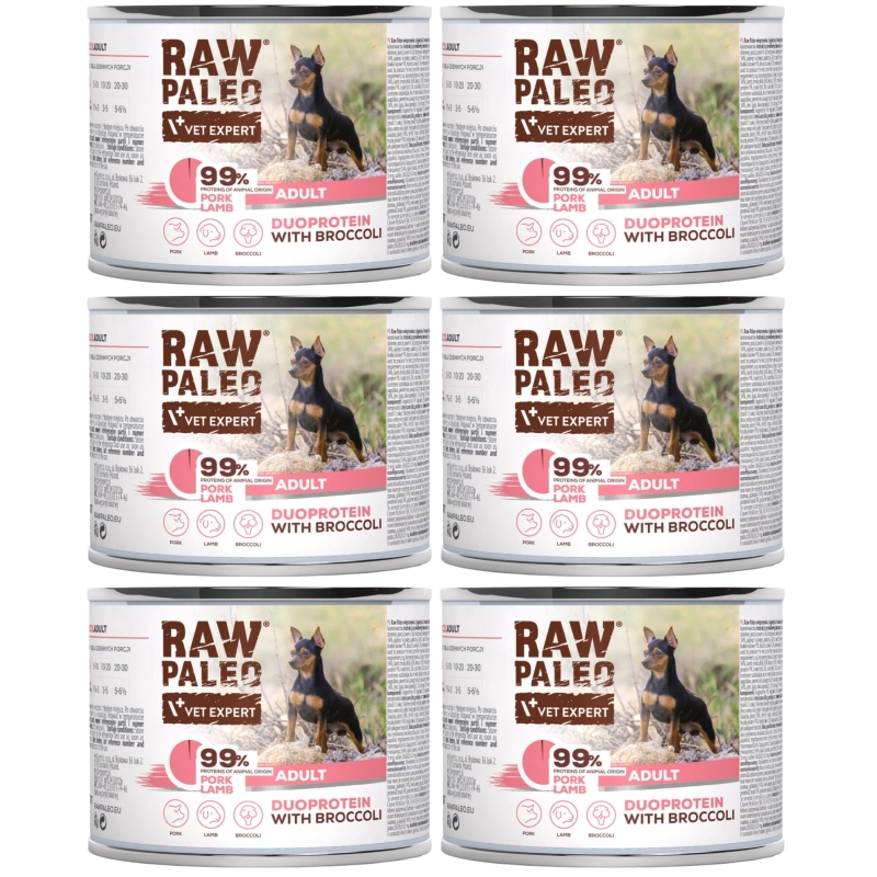 Vet Expert Raw Paleo Adult mokra karma dla dorosłego psa wieprzowina jagnięcina 6x 200g